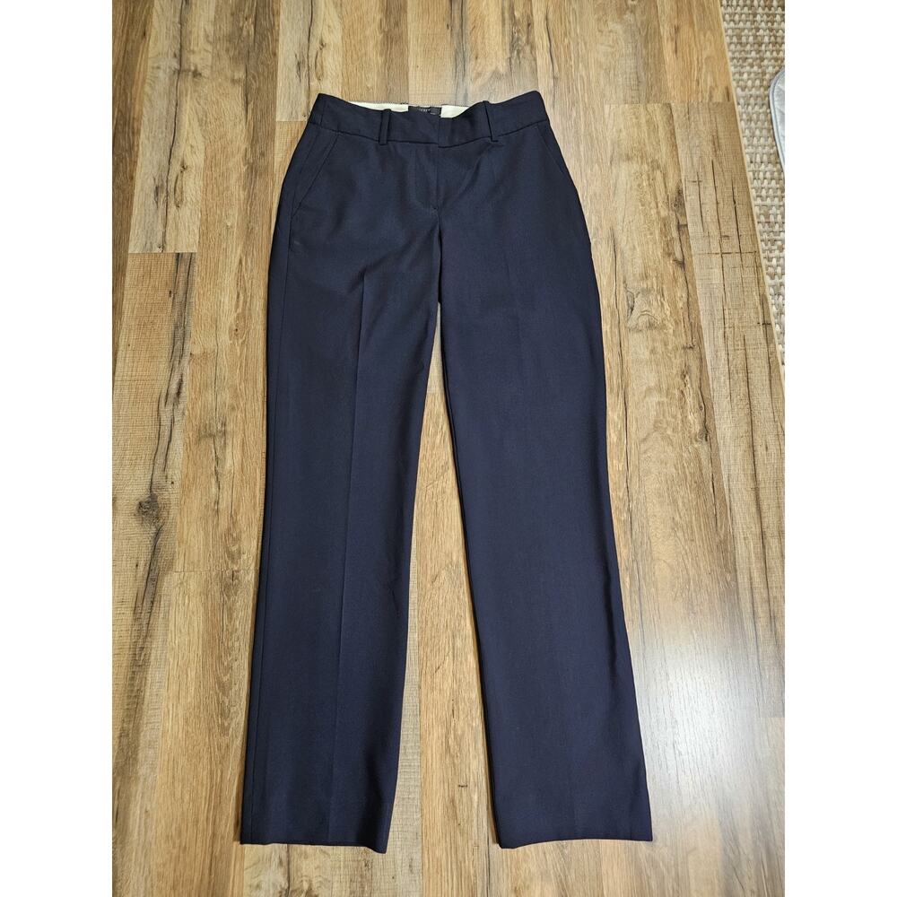 J. Crew Tollegno 1900 Dress Pants Women 00 Navy Favorite Fit Straight Wool - Picture 2 of 8